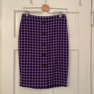 J.Crew plaid high waist skirt with button detail in front. Sz. 2